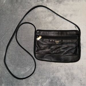 Fossil Black Cow Hide Leather Crossbody Purse